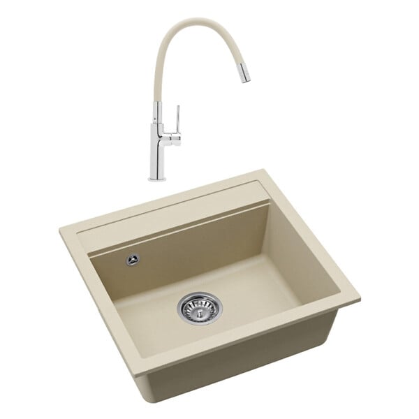SWISS AQUA TECHNOLOGIES - Swiss Aqua Technologies 56,5x51cm évier en granite à encastrer + mitigeur aérateur Neoperl®, jasmin (SATSINKGQQ100J-S1) - large
