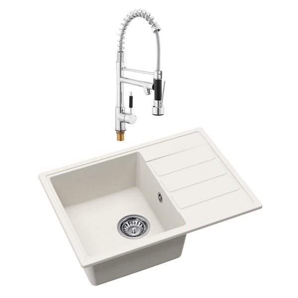 SWISS AQUA TECHNOLOGIES - Swiss Aqua Technologies 62x44 cm évier avec égouttoir réversible en granite à encastrer + mitigeur à bras pivotant, 2 jets, blanc (SATSINKGE2W-SET2) - large
