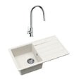 SWISS AQUA TECHNOLOGIES - Swiss Aqua Technologies 76x44 cm évier avec égouttoir réversible en granite à en castrer + mitigeur avec douchette 2 jets, blanc (SATSINKGE3W-SET1) - vignette