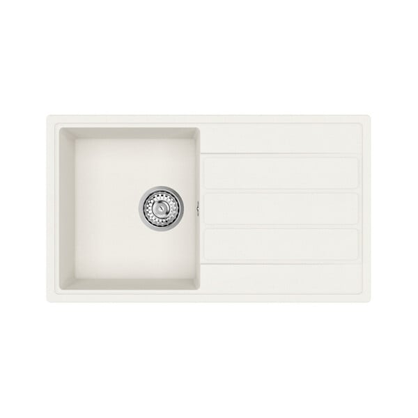 SWISS AQUA TECHNOLOGIES - Swiss Aqua Technologies 76x44 cm évier avec égouttoir réversible en granite à en castrer + mitigeur avec douchette 2 jets, blanc (SATSINKGE3W-SET1) - large
