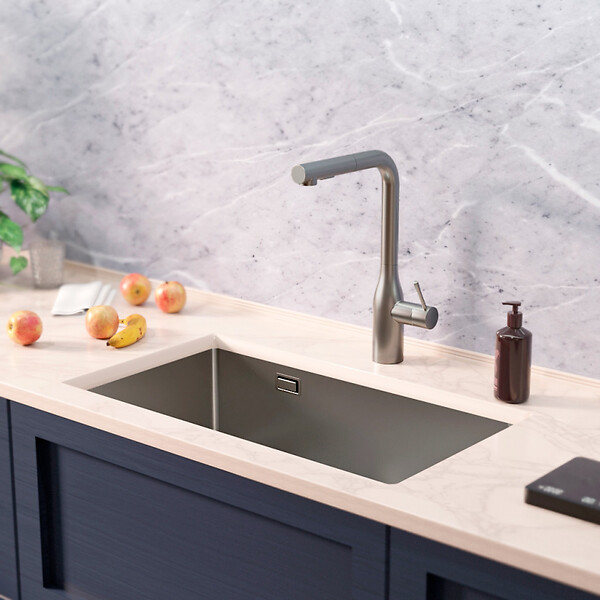 CERAMIA - Ceramia Timeless Évier de cuisine sous plan en inox 304, 68x45x21 cm, Gun Metal brossé PVD - large