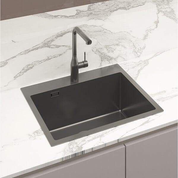 SWISS AQUA TECHNOLOGIES - Swiss Aqua Technologies Aurum Évier de cuisine encastrable inox 304, 1 bac, 55x45x21 cm, Gun Metal brossé PVD - large