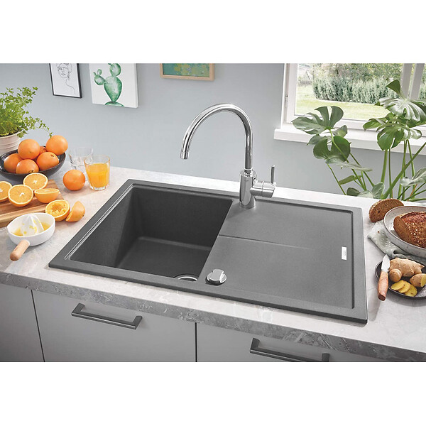 GROHE - Grohe K400 Evier en quartz composite avec égouttoir réversible 780x500 mm, gris granite (G31639AT0-G) - large