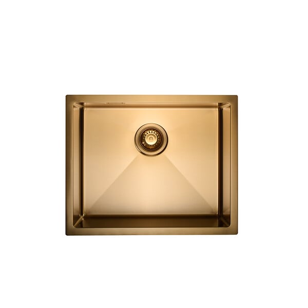 CERAMIA - Ceramia Timeless Évier de cuisine sous plan inox 304, 1 bac , 55x45x21 cm, Or brossé PVD - large