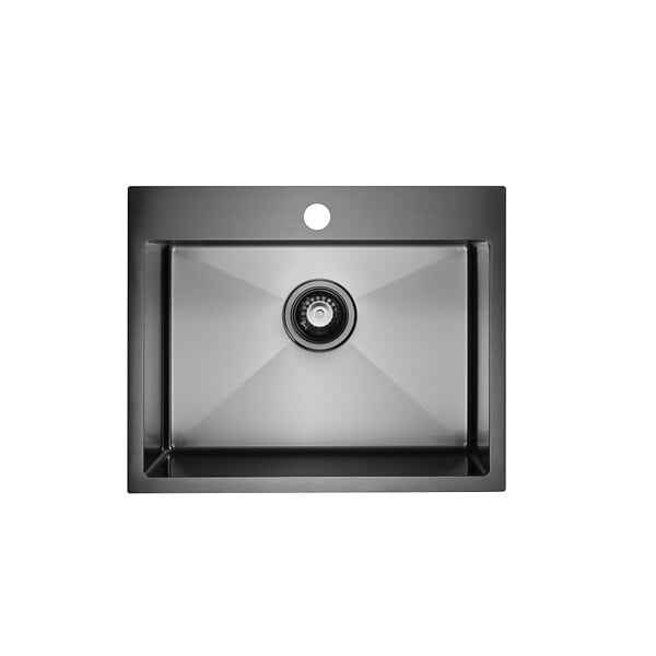CERAMIA - Ceramia Timeless Évier de cuisine encastrable inox 304, 1 bac, 55x45x21 cm, Gun Metal brossé PVD - large
