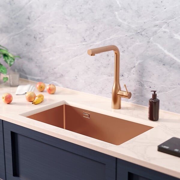 CERAMIA - Ceramia Timeless Évier de cuisine sous plan inox 304, 1 bac, 68x45x21 cm, Cuivre brossé PVD - large