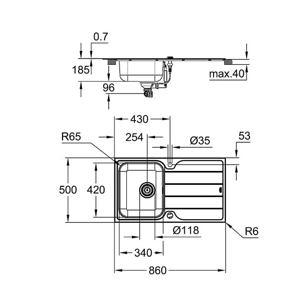 GROHE - Grohe K500 set évier de cuisine à encastrer + mitigeur monocommande, chrome (G31573SD1) - large