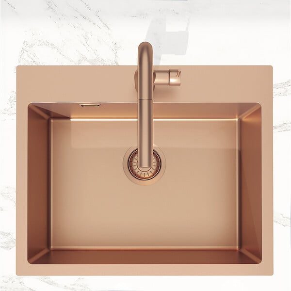 SWISS AQUA TECHNOLOGIES - Swiss Aqua Technologies Aurum Évier de cuisine encastrable inox 304, 1 bac, 55x45x21 cm, Cuivre brossé PVD - large