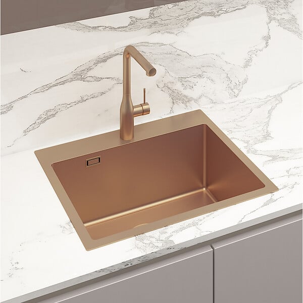 SWISS AQUA TECHNOLOGIES - Swiss Aqua Technologies Aurum Évier de cuisine encastrable inox 304, 1 bac, 55x45x21 cm, Cuivre brossé PVD - large