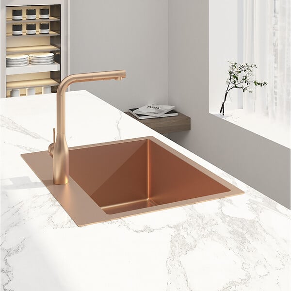 SWISS AQUA TECHNOLOGIES - Swiss Aqua Technologies Aurum Évier de cuisine encastrable inox 304, 1 bac, 55x45x21 cm, Cuivre brossé PVD - large