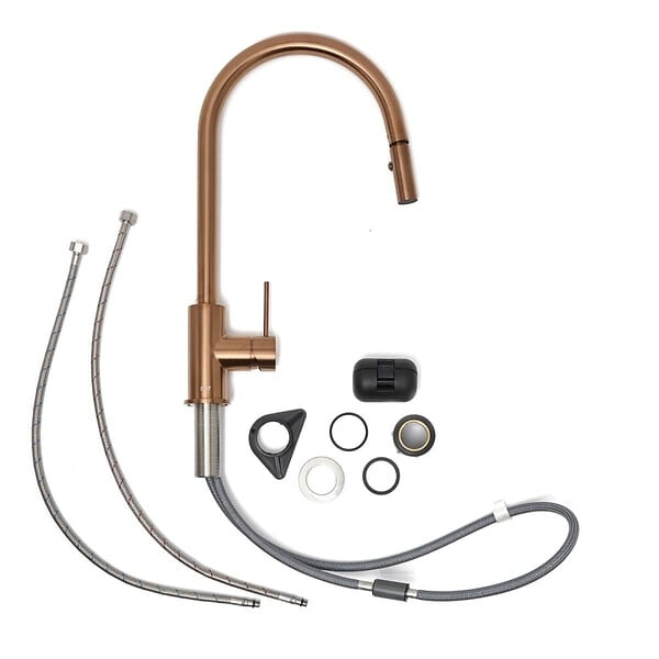 SWISS AQUA TECHNOLOGIES - Swiss Aqua Technologies Aurum mitigeur évier à levier sur pied 44 cm avec douchette extractible 2 jets, or rose brossé (SATBAUR286BRG) - large