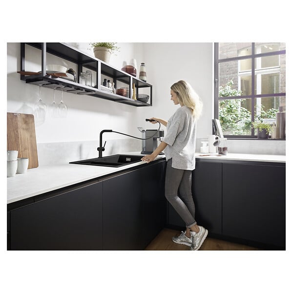 HANSGROHE - Talis M54 Mitigeur de cuisine 270, avec douchette extractible 1 jet, Noir mat (72808670) - large