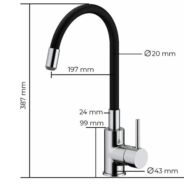 SIKO - Siko mitigeur cuisine à mémoire de forme, courbe en silicone noir (SIKOBSLPRO290C) - large