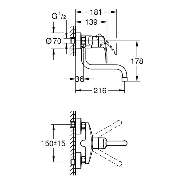 GROHE - EUROSMART Mitigeur monocommande d'évier, Chrome(31391003) - large
