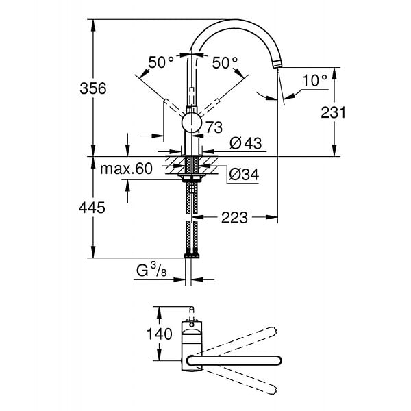 GROHE - Grohe Minta, mitigeur monocommande évier, Warm Sunset brossé (32917DL0) - large