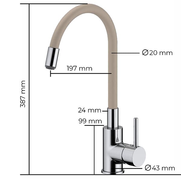 SIKO - Siko mitigeur cuisine à mémoire de forme, courbe en silicone beige (SIKOBSLPRO290BE) - large