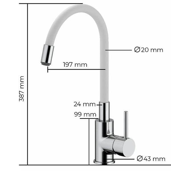 SIKO - Siko mitigeur cuisine à mémoire de forme, courbe en silicone blanc (SIKOBSLPRO290b) - large