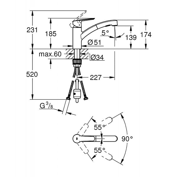 GROHE - Grohe Mitigeur monocommande évier avec Limiteur de débit, Chrome (MM300030007001) - large