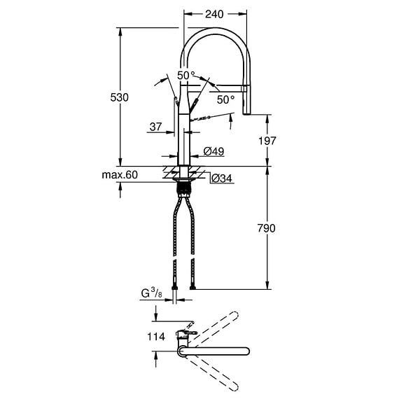 GROHE - Essence Mitigeur monocommande évier avec Limiteur de température, Hard Graphite (30294A00) - large