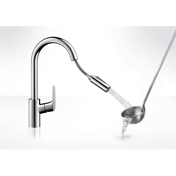 HANSGROHE - Hansgrohe Focus M41 Mitigeur d'évier 240 avec douchette extractible, 2 jets, Inox brossé (31815800) - large