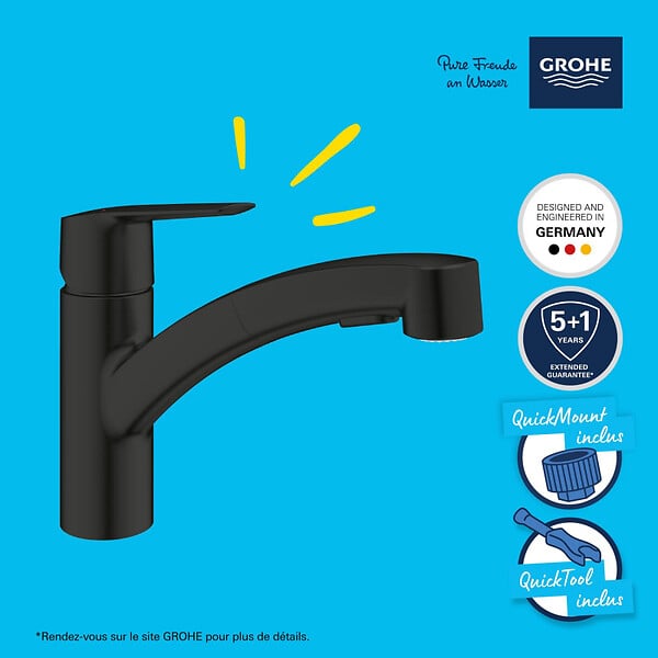 GROHE - Grohe START mitigeur monocommande évier avec douchette extractible, noir mat (G-303072431) - large