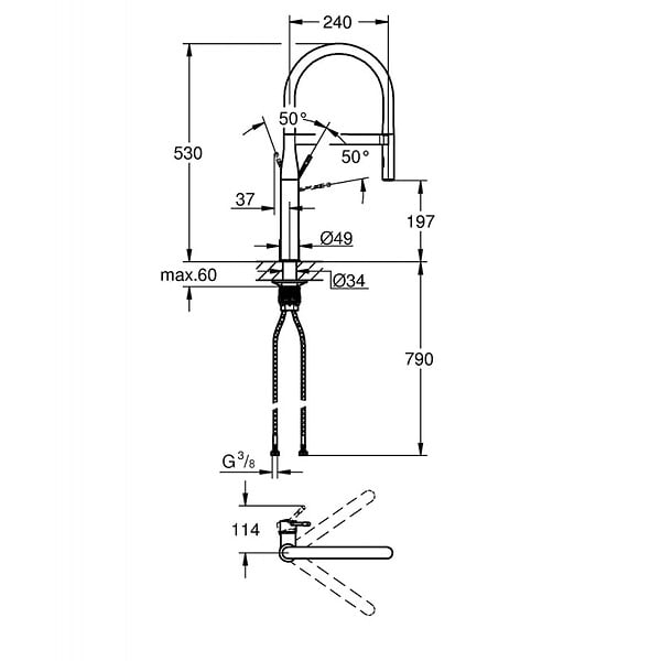 GROHE - Essence Mitigeur monocommande évier avec Limiteur de température, Hard Graphite (30294A00) - large