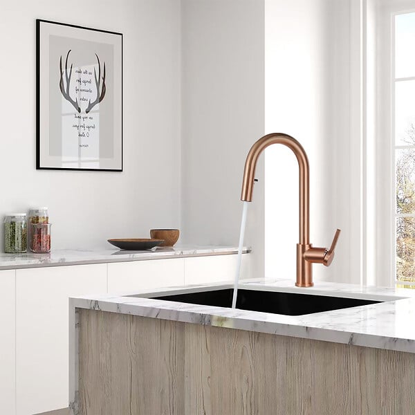 CERAMIA - Timeless mitigeur d'évier à levier en acier inoxydable avec douchette extractible, monotrou, or rose brossé TML (TMLKF285BCP) - large