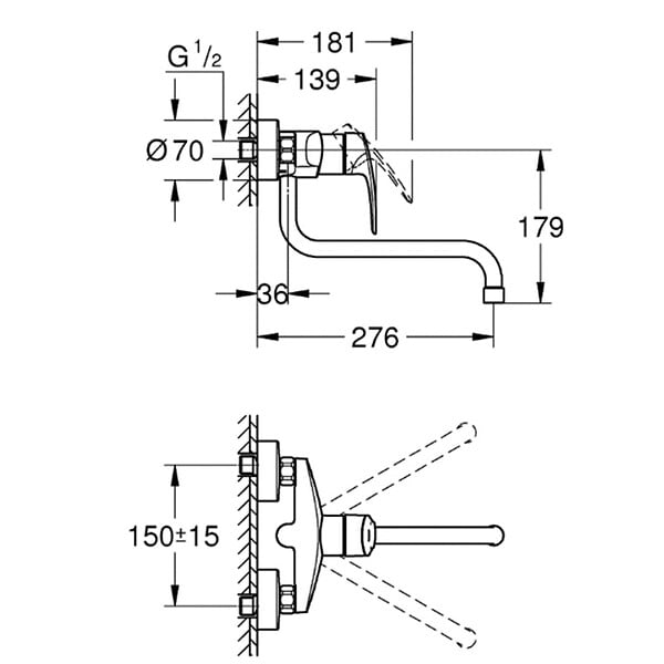 GROHE - EUROSMART Mitigeur monocommande d'évier, Chrome(32224003) - large