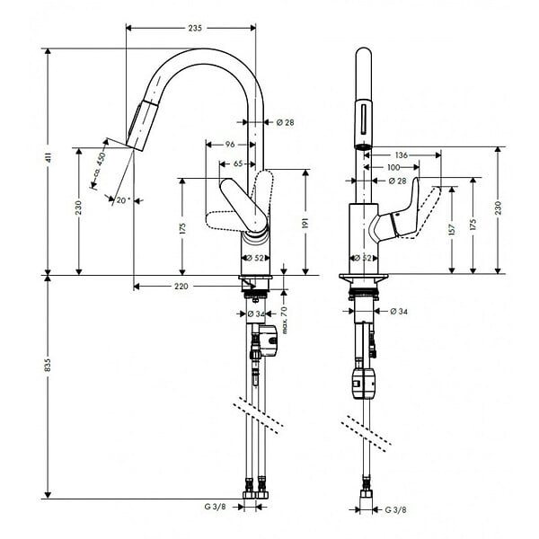 HANSGROHE - Mitigeur Évier Focus 240 Hansgrohe - Avec Douchette Extractible - 2 Jets - Chromé - large