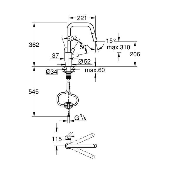 GROHE - Start mitigeur monocommande évier avec douchette 2 jets, noir mat (G306312430) - large