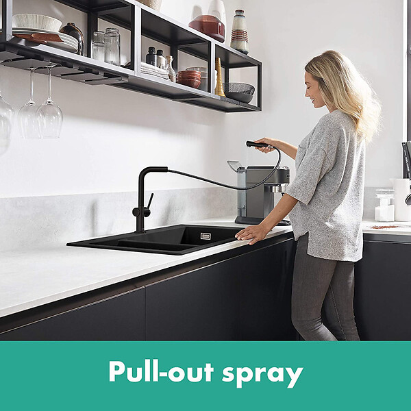 HANSGROHE - Talis M54 Mitigeur de cuisine 270, avec douchette extractible 1 jet, sBox, Noir mat (72809670) - large