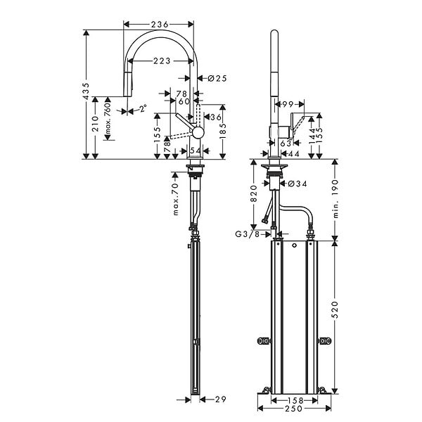 HANSGROHE - Talis M54 Mitigeur de cuisine 210, avec douchette extractible 2 jets, Noir mat (72800670) - large