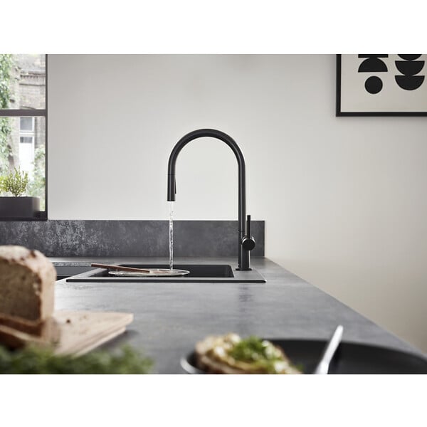 HANSGROHE - Talis M54 Mitigeur de cuisine 210, avec douchette extractible 2 jets, Noir mat (72800670) - large