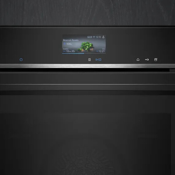 SIEMENS - Siemens iQ700 four à vapeur encastrable 60x60 cm, classe A+, 21 modes de cuisson, écran tactile, noir (HS736G1B1) - large