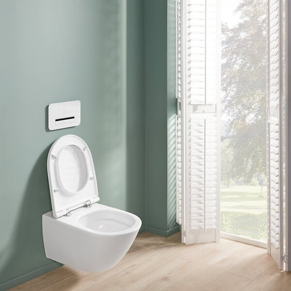 VILLEROY & BOCH - Universo Combipack WC suspendu sans bride à fond creux TwistFlush + Abattant amovible avec frein de chute, Blanc (4670T901) - large