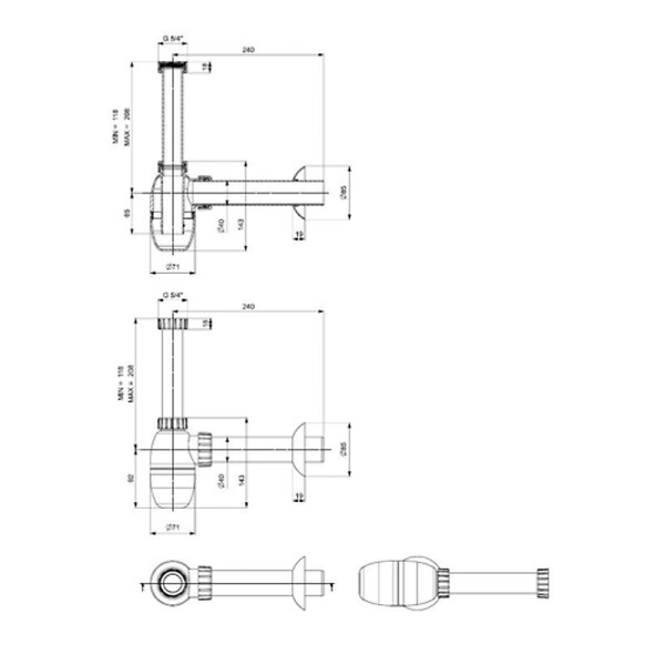 SIKO - Siko Multi siphon de lavabo 5/4″ DN40, pour mitigeur monocommande avec système de vidage, blanc (E560) - large