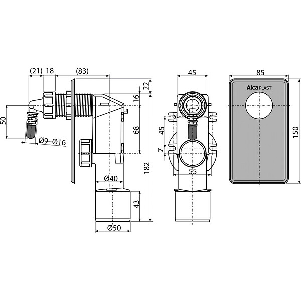 ALCA - Siphon Entonnoir DN40 et DN50 avec cache en acier inoxydable (AKS7) - large