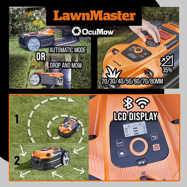 LAWNMASTER - Robot tondeuse autonome 24V sans fil périmétrique avec station de charge - Max 500m² - large