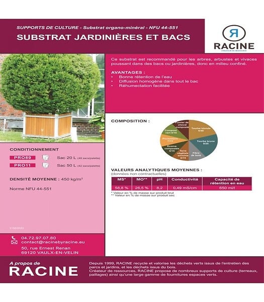 RACINE - Substrat jardinières et bacs, 10 sacs de 50 litres - PRO11-10x50 - large