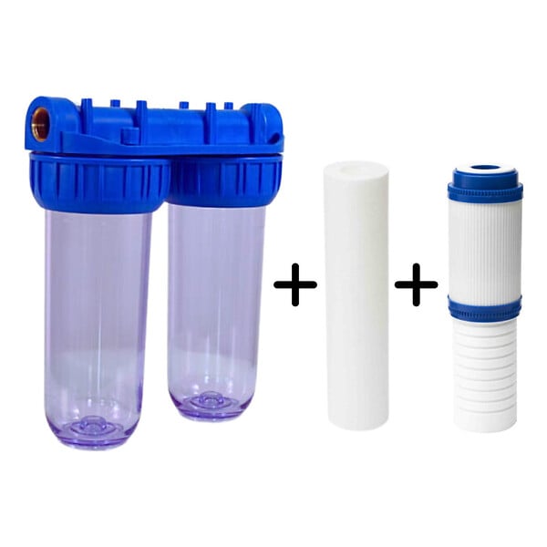 SWISS AQUA TECHNOLOGIES - Swiss Aqua Technologies Double filtre 1/2, avec 1 cartouche 5 microns + 1 double cartouche 5 microns charbon actif (SATHF12D2) - large