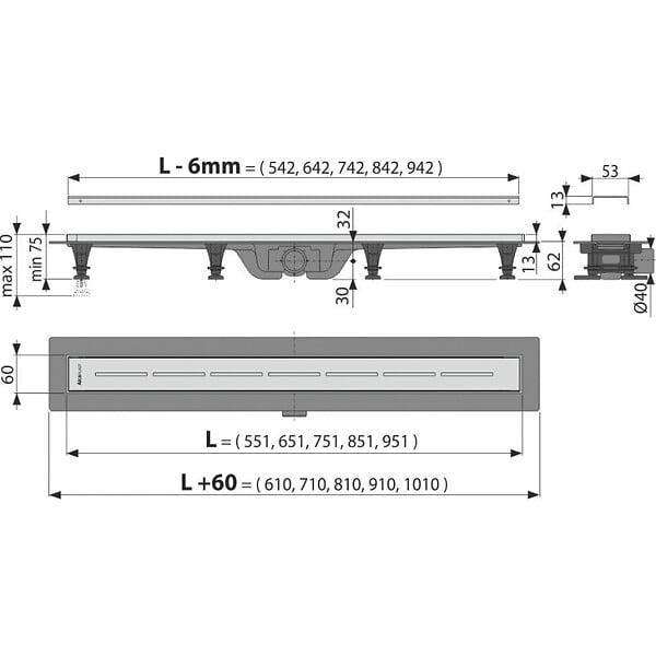 ALCA - Caniveau de douche avec grille en acier 950 perforée (CPZ18-950M	) - large