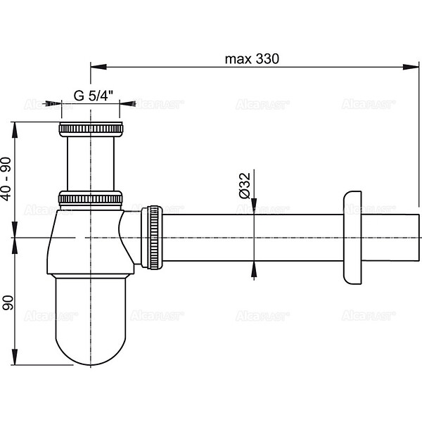 ALCA - Alca Siphon pour lavabo DN32 avec écrou de raccord 5/4, métal (A431) - large