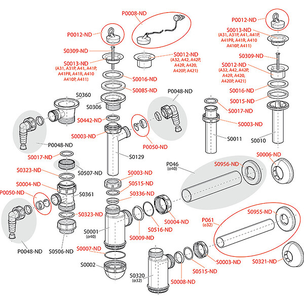 ALCA - Siphon de lavabo DN32 avec écrou 5/4 " (A430) - large