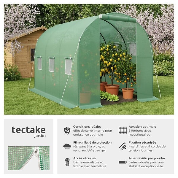 TECTAKE - Serre tunnel 7 m² 343x200x200cm vert - large