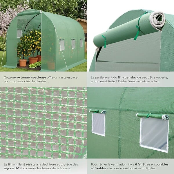 TECTAKE - Serre tunnel 7 m² 343x200x200cm vert - large