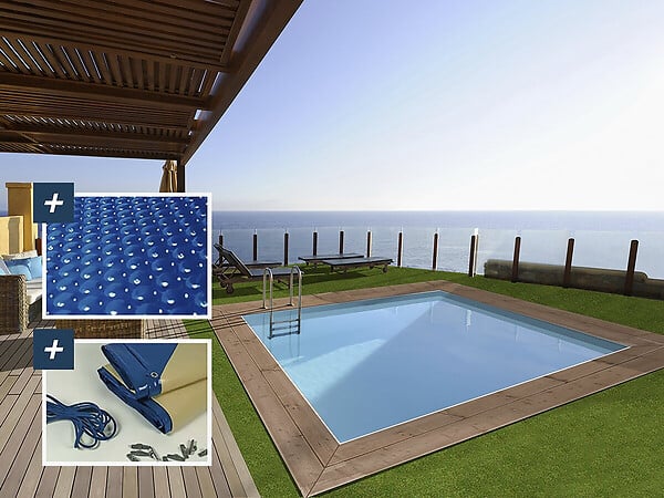 HABITAT ET JARDIN - Piscine bois rectangle " Zanzibar "- 3.50 x 2.30 x 1.24 m - Bâche à bulles  180 µ - Bâche hiver  280 g/m² - large