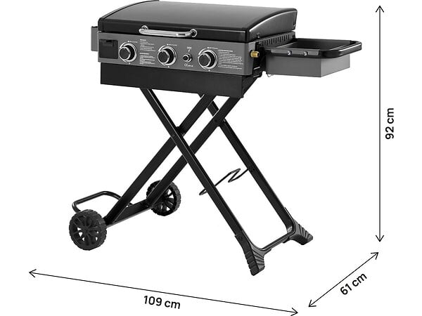 HABITAT ET JARDIN - Plancha à gaz avec chariot pliable et portable "Firo" - 7,5 kw - Noir - large