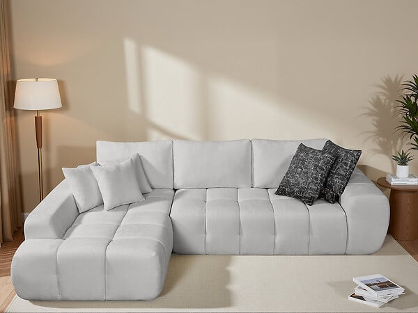 HABITAT ET JARDIN - Canapé d'angle gauche en tissu style bubble "Sidonie" - 4 places - Gris - large