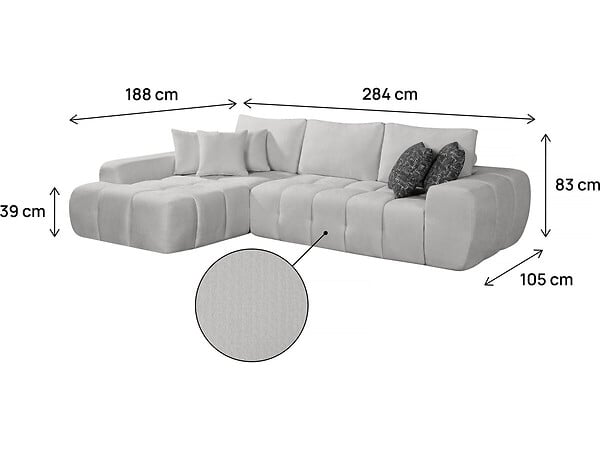 HABITAT ET JARDIN - Canapé d'angle gauche en tissu style bubble "Sidonie" - 4 places - Gris - large