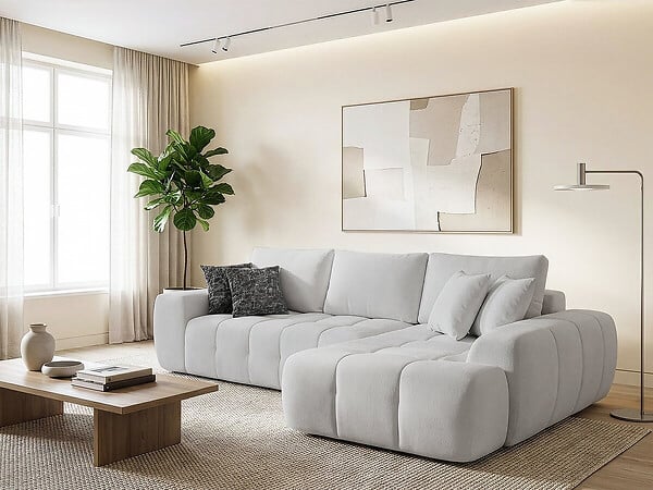 HABITAT ET JARDIN - Canapé d'angle droit en tissu style bubble "Sidonie" - 4 places - Gris - large